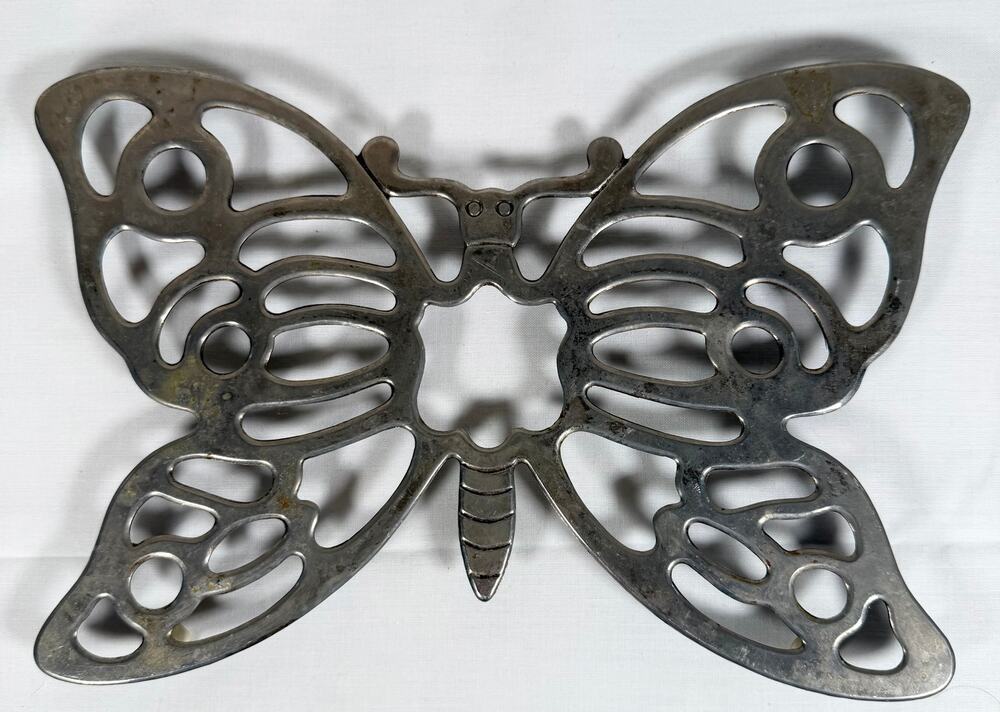 Vintage Leonard Silverplate Butterfly Trivet 11" Silver Plated Brass Italy 9617